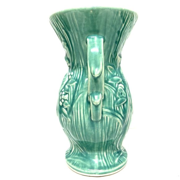 Vintage McCoy Bird of Paradise Floral Raised 3D Teal Aqua Turquoise Vase Signed - Picture 3 of 11